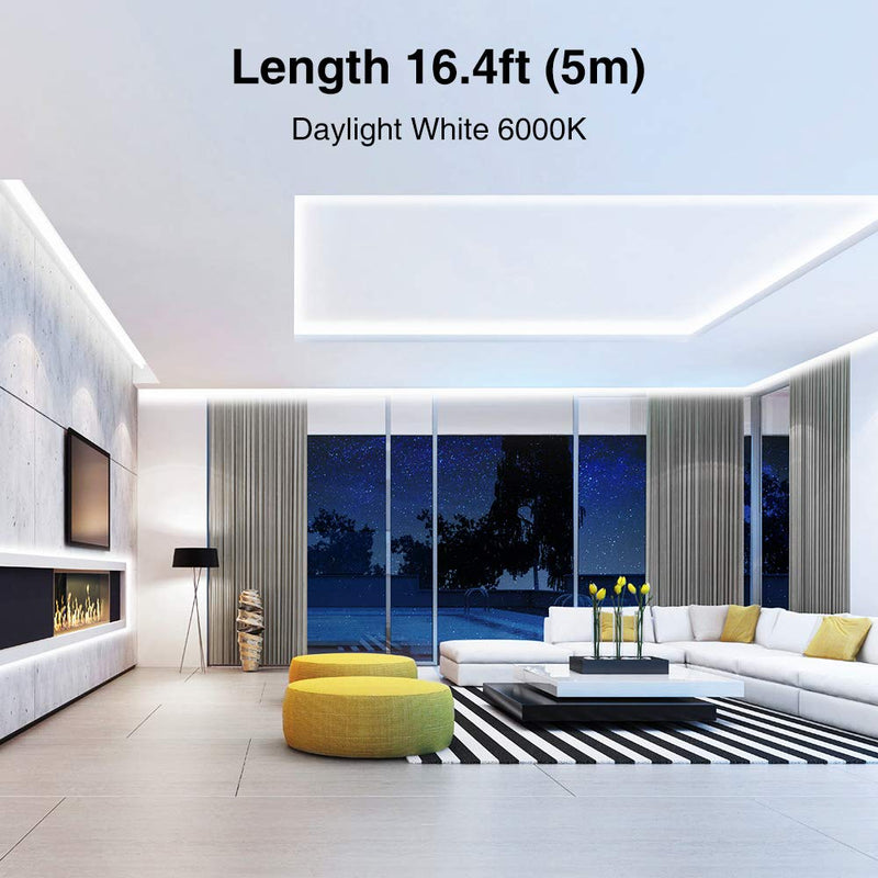 Onforu White LED Strip Lights, 16.4ft Dimmable LED Light Strip, 6000K Bright Daylight White Tape Light, 5M 12V Ribbon Light, 300 LEDs Flexible Vanity Mirror Light for Under Cabinet, Bedroom, Kitchen - NewNest Australia