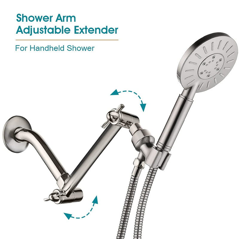 BRIGHT SHOWERS Brass Adjustable Shower Arm Extender for Rain and Handheld Shower Head, 5 Inch Universal Shower Head Extension Arm, Height Adjust, Brushed Nickel - NewNest Australia