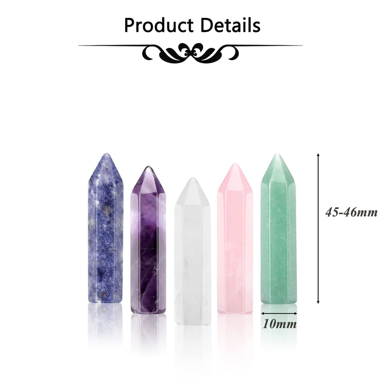 CrystalTears 5pcs 45-46mm Healing Crystals Single Point Wand Polished Tumbled Stones Decor- Amethyst/Clear Quartz/Rose Quartz/Sodalite/Green Aventurine 5pcs Wands-45mm - NewNest Australia