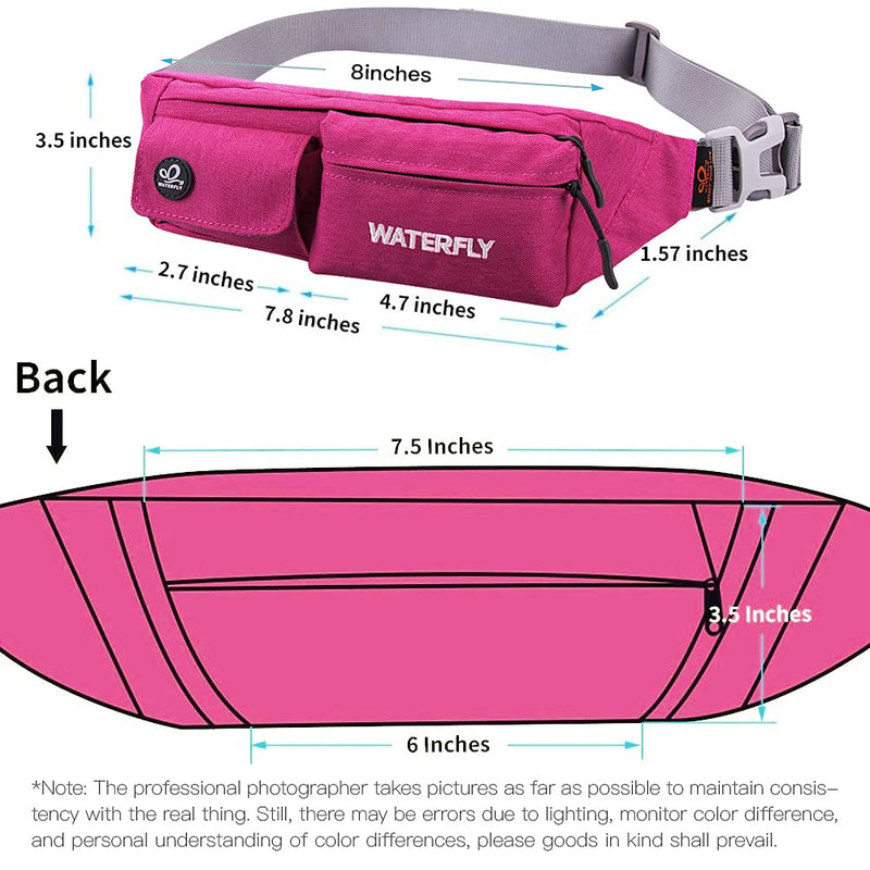 WATERFLY Fanny Pack for Women Men Water Resistant Small Waist Pouch Slim Belt Bag with 4 Pockets for Running Travelling Hiking Walking Lightweight Crossbody Chest Bag Fit All Phones Rose Red - NewNest Australia