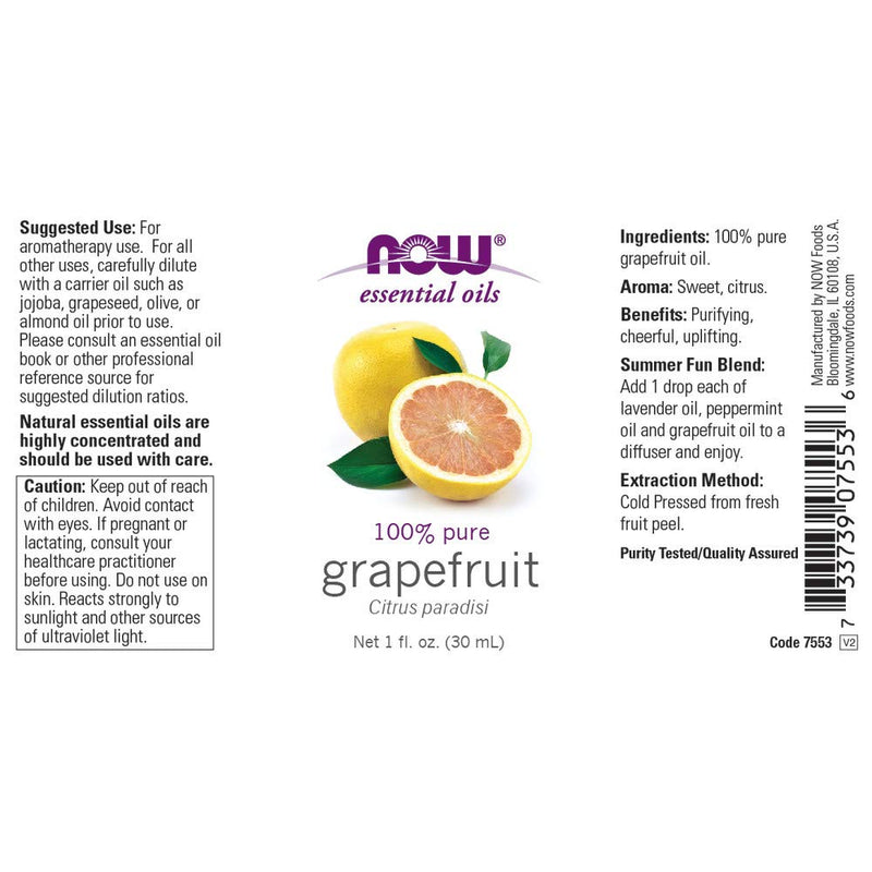 NOW Essential Oils, Grapefruit Oil, Sweet Citrus Aromatherapy Scent, Cold Pressed, 100% Pure, Vegan, Child Resistant Cap, 1-Ounce 1 Fl Oz (Pack of 1) - NewNest Australia