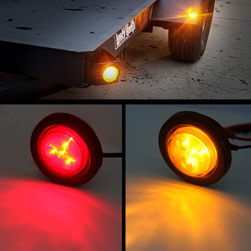 10Pcs 2 Inch Round Led Marker Lights, 2 Inch Round Trailer LED Side Marker and Clearance Marker Lights 4 LED Sealed Flush Mount with Rubber Grommets and 2 Prong Wire Pigtails Waterproof (5Red+5Amber) - NewNest Australia