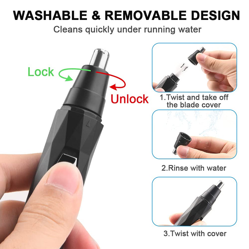 URAQT nose hair trimmer, nose/ear hair trimmer for men, professional nose hair remover, ear hair trimmer, pain-free, for safe trimming without plucking, USB charging, black - NewNest Australia
