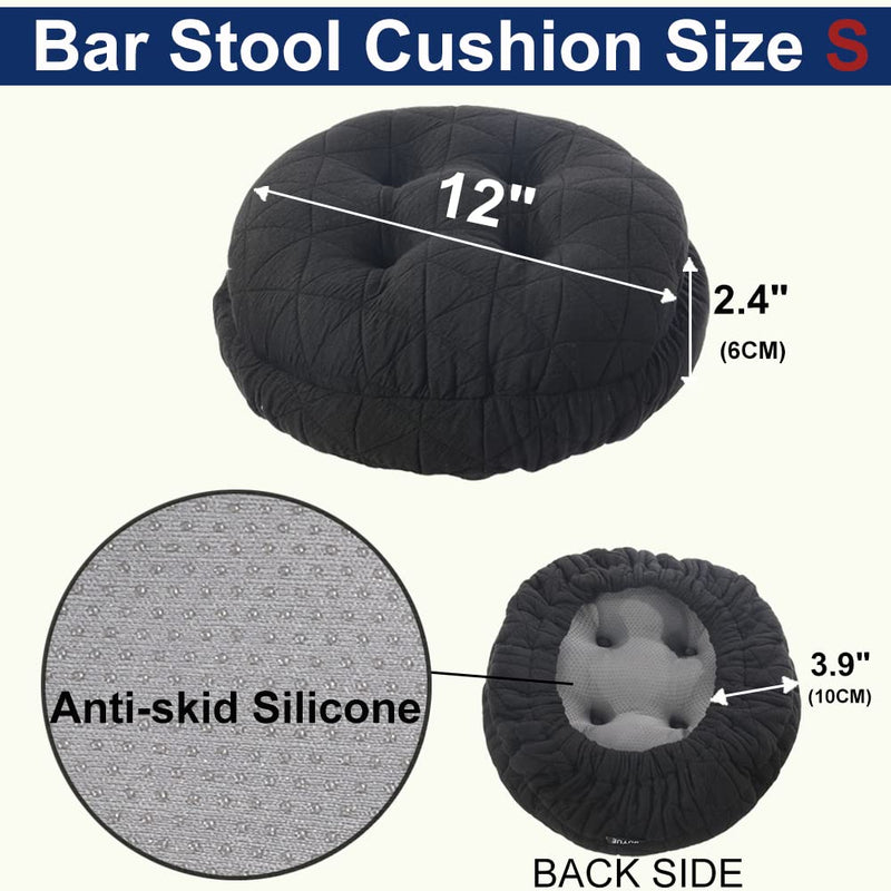 BUYUE Extra Thick Bar Stool Cushion, Dia.12 Luxury Triangular Jacquard with Anti-Skid Silicone Round Seat Cushion Padded (Black, S,1 Count) Round Dia.12" Black - NewNest Australia
