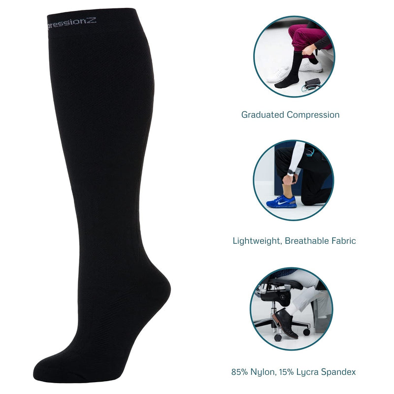CompressionZ Compression Socks For Men & Women 30-40 mmHG Tight Stockings Black Small - NewNest Australia