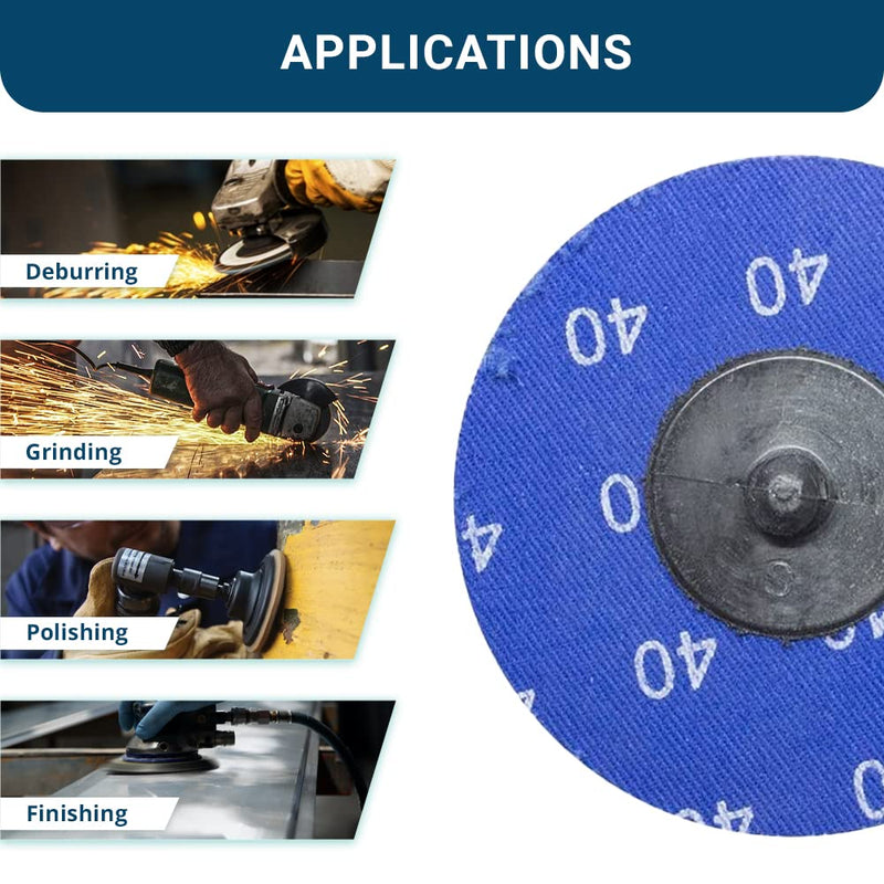 Benchmark Abrasives 2" Green Zirconia with Grinding Aid Quick Change Sanding Discs with a Male R-Type Backing Pad 24 Grit - 25 Pack - NewNest Australia
