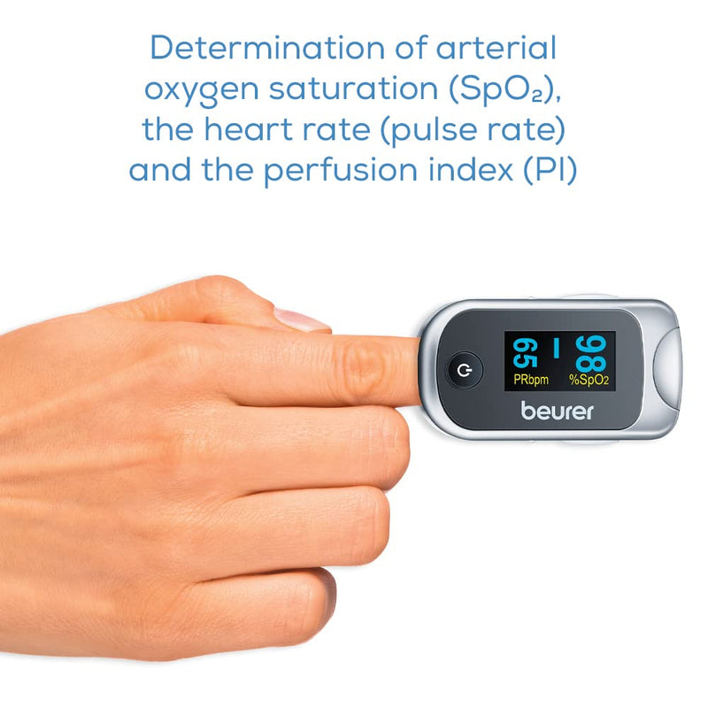 Beurer PO40 Pulse Oximeter | Measures heart rate, arterial oxygen saturation and perfusion index for those with medical conditions | Suitable for high-altitude sports | Medical device Grey - NewNest Australia