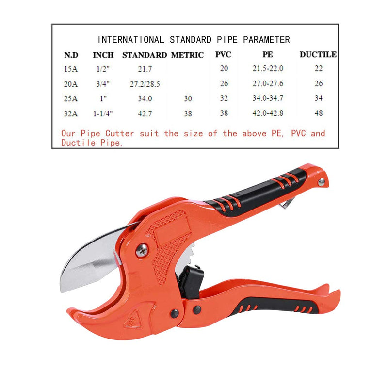 Zantle Ratchet-type Tube and Pipe Cutter for Cutting O.D. PEX, PVC, and PPR Plastic Hoses and Plumbing Pipes up to 1-5/8" inches, Ideal for Home Working and Plumbers (orange) Orange - NewNest Australia