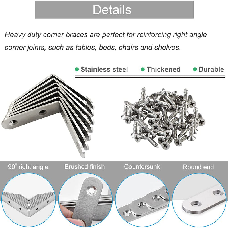 14 Pack L Bracket Corner Braces 2.5 Inch Stainless Steel Heavy Duty Shelf Bracket for Wood Shelves, Wall Hanging Support 90 Degree Joint Right Angle Brackets with Screws - NewNest Australia