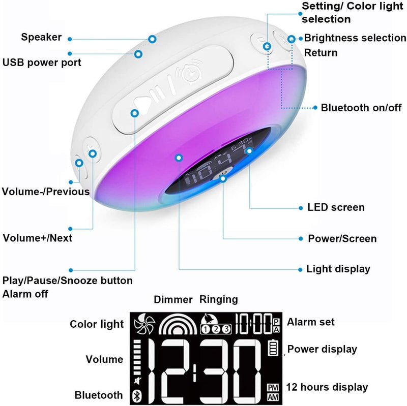Wake Up Light Alarm Clock - Uplayteck Kids Night Light Alarm Clock with Bluetooth Speaker Dimmable 4 Level Brightness Colorful Light Bedside Lamp Music Player for Kids, Party, Bedroom, Camping - NewNest Australia