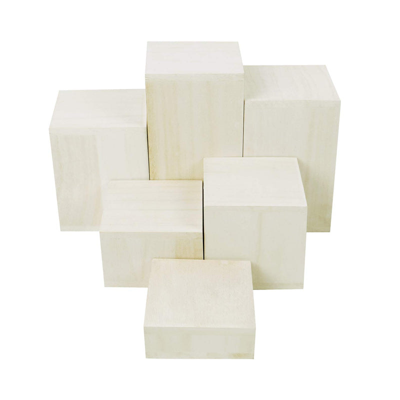 NewNest Australia - Mooca Wooden 6 Pcs Square Risers for Display Jewelry and Accessories Display Stand Wooden Display Risers, Wood Jewelry Risers Wood Figurine Display Risers, Wash White 