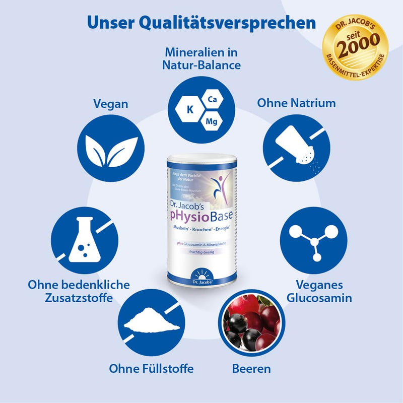 Dr. Jacob's pHysioBase 300 g can I vegan with the power of real berries & glucosamine I based on citrate & lactate, potassium, magnesium, calcium, vitamin CI for muscles¹, bones² & immune system³ - NewNest Australia