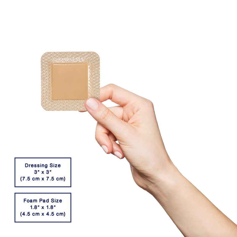 MedVanceTM Silicone - Bordered Silicone Adhesive Foam Dressing, Size 3"x3", (1.8"x1.8" pad), Box of 5 dressings 3x3 Inch - NewNest Australia