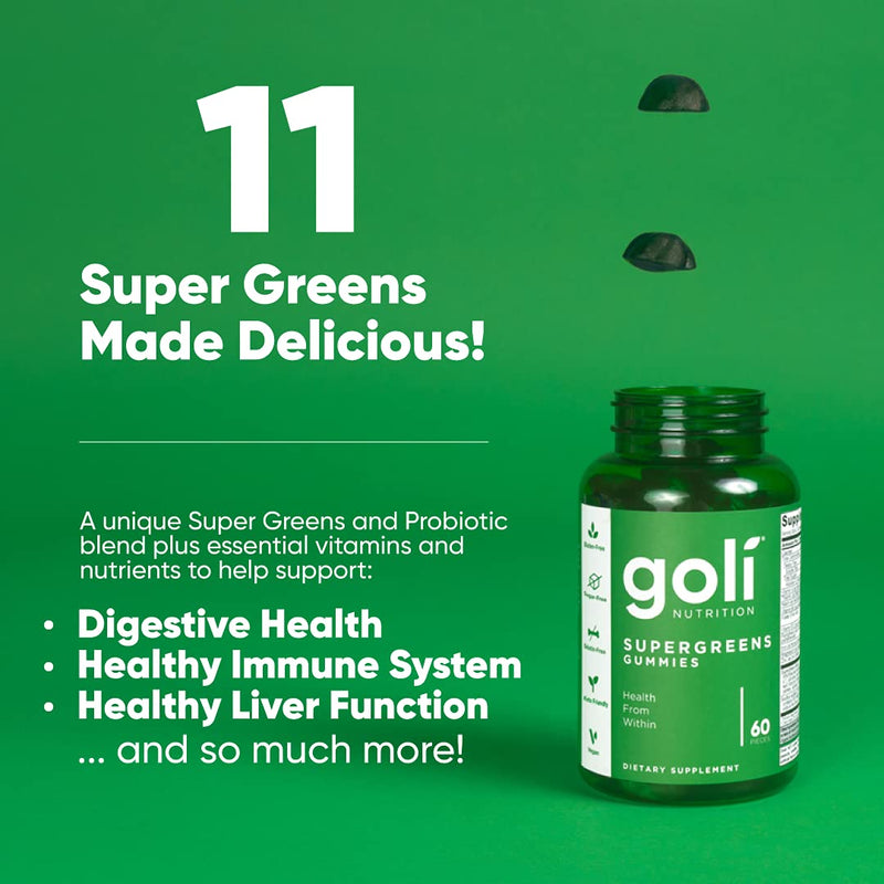 GOLI SUPERGREENS Vitamin Gummy - 60 Count - with Essential Vitamins and Minerals. Health from Within. (Plant-Based, Vegan, Gluten-Free & Gelatin Free) 1 - NewNest Australia