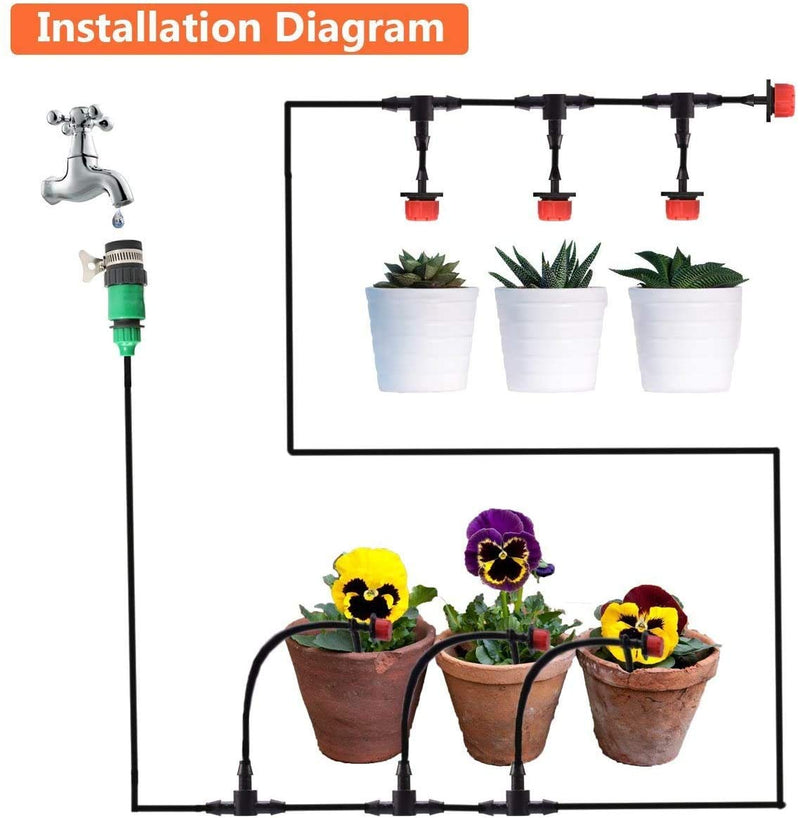 MSDADA 50ft Micro Drip Irrigation Kits System, Plant Watering Kit Automatic Drip Irrigation Equipment Set Included Atomizing Nozzle Mister Dripper and All Accessories for Greenhouse, Garden, Patio - NewNest Australia