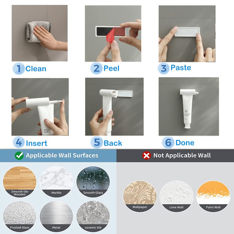 Udqyq 2 X Rolling Toothpaste Tube Squeezer With Magnetic And Super Sticky Pad, Wall Mountable Toothpaste Squeezer Dispenser, Space-Saving, Suitable For Bathroom Washroom (White Wall Mounting) - NewNest Australia