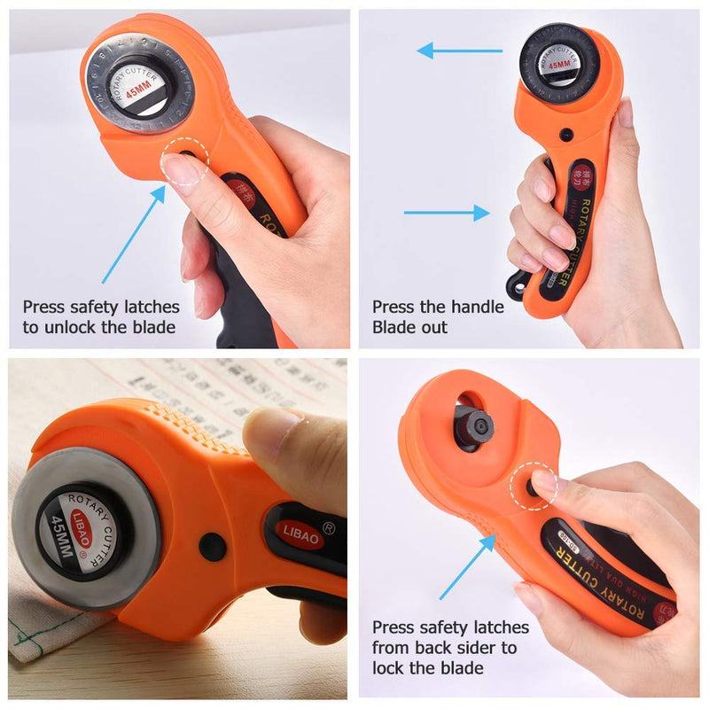 Bestgle 45mm Rotary Cutter with 6pcs Cutting Blades Replacement, Ergonomic Soft Handle and Safety Lock Rolling Cutter Tool Ideal for Quilting Cutting Fabric, Arts Crafts, Paper, Leather Suits - NewNest Australia