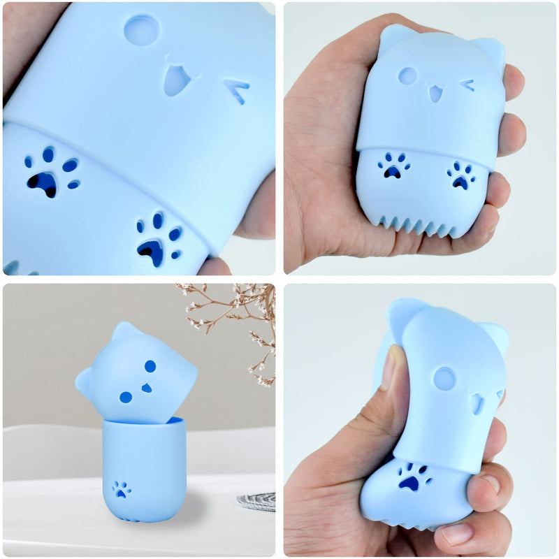 Makeup Sponge marshmallow sponge for foundation Silicone Travel Case Beauty blender holder Washable Reusable Cat Shape Cosmetic Sponge Container (Black) Black - NewNest Australia