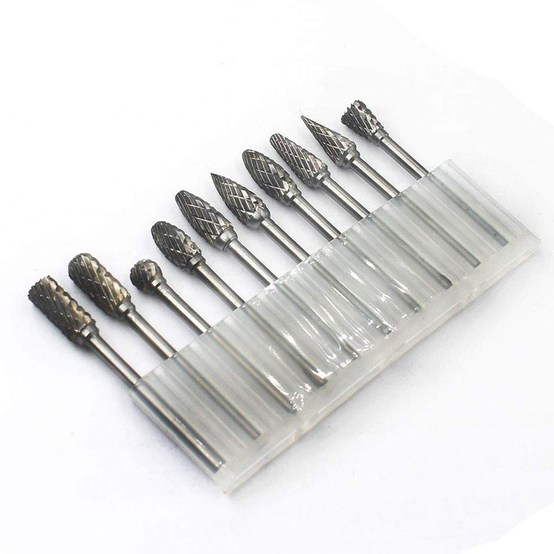 YUFUTOL Carbide Burr Set - 10pcs Double Cut Solid Carbide Rotary Burrs 3mm(0.118'') Shank Fits Die Grinder Drill for Woodworking,drilling Metal Carving Engraving Polishing - NewNest Australia