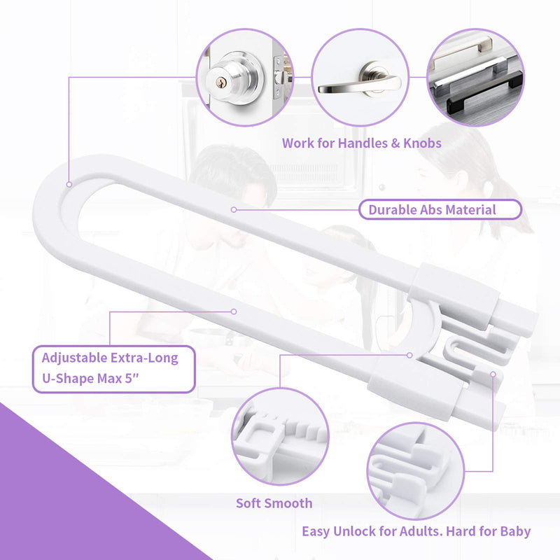 Sliding Cabinet Child Safety Locks-GRANDOTO U Slide Door Locking for Childproof Safe Latch & Baby Proofing Lock for Wardrobe,Kitchen,Bathroom,Drawer,Fridge,Cupboard Doors Knobs & Handles (4Pack White) 4 - NewNest Australia