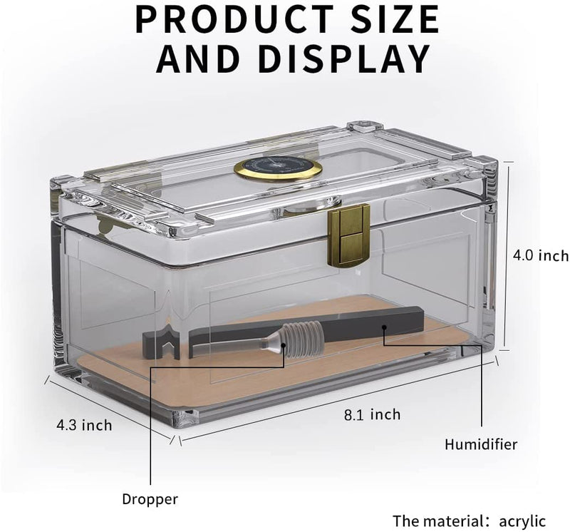 TISFA Acrylic Cigar Humidor with Humidifier and Hygrometer, Desktop Cigar Case Box That can Hold About 15-20 Cigars (S) S - NewNest Australia
