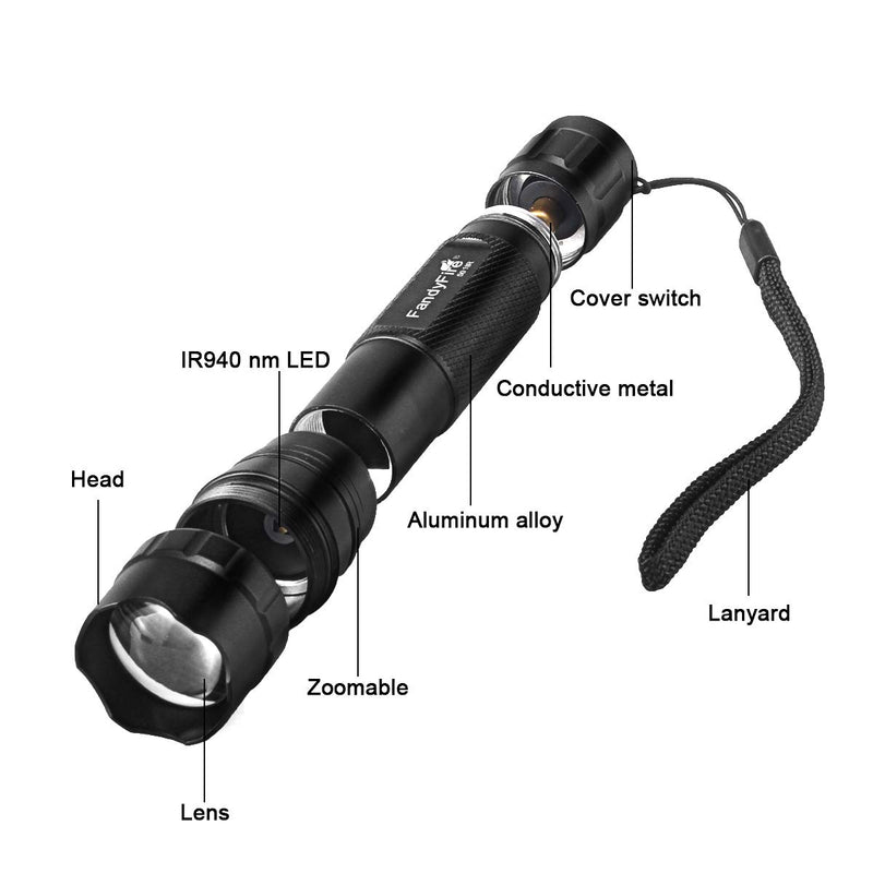 940nm IR Flashlight illuminator Infrared Light Night Vision Adjustable Focus LED Flashlight Torch for Hunting by FANDYFIRE (Not Included 18650 Battery) - NewNest Australia