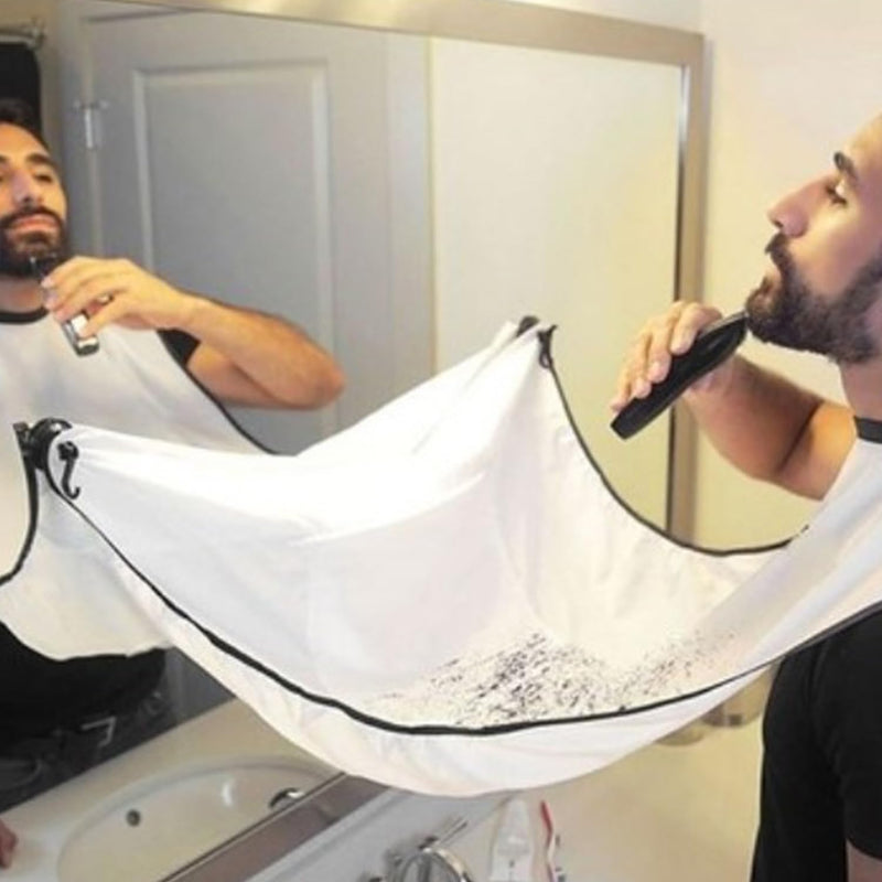 1 Piece White Shaving Bib Shaving Cape Salon Grooming Gown Men Shaving Apron for Face Trimming Haircut with 2 Suction Cups and 1 Dusting Sponge - NewNest Australia