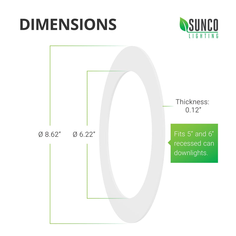Sunco Lighting Goof Rings for 6 Inch Recessed Lights White Can Light Goof Trim Ring, Outer Diameter 8.6-inch, Inner Diameter 6.2-inch, Durable Plastic Design, Matte Finish, Flush Mount 6 Pack - NewNest Australia