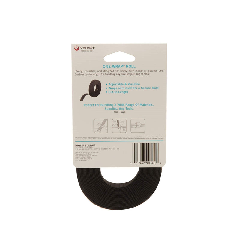 VELCRO Brand - ONE-WRAP Roll, Double-Sided, Self Gripping Multi-Purpose Hook and Loop Tape, Reusable, 12' x 3/4" Roll - Black 12ft x 3/4in - NewNest Australia
