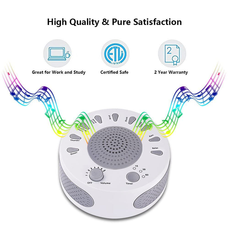 Sleep White Noise Machine, 9 Soothing Natural Sounds Therapy for Insomnia, Sleeping Trouble, Seniors, Office Break etc.Rest Easily with Timer Options, USB or Battery Powered-White - NewNest Australia