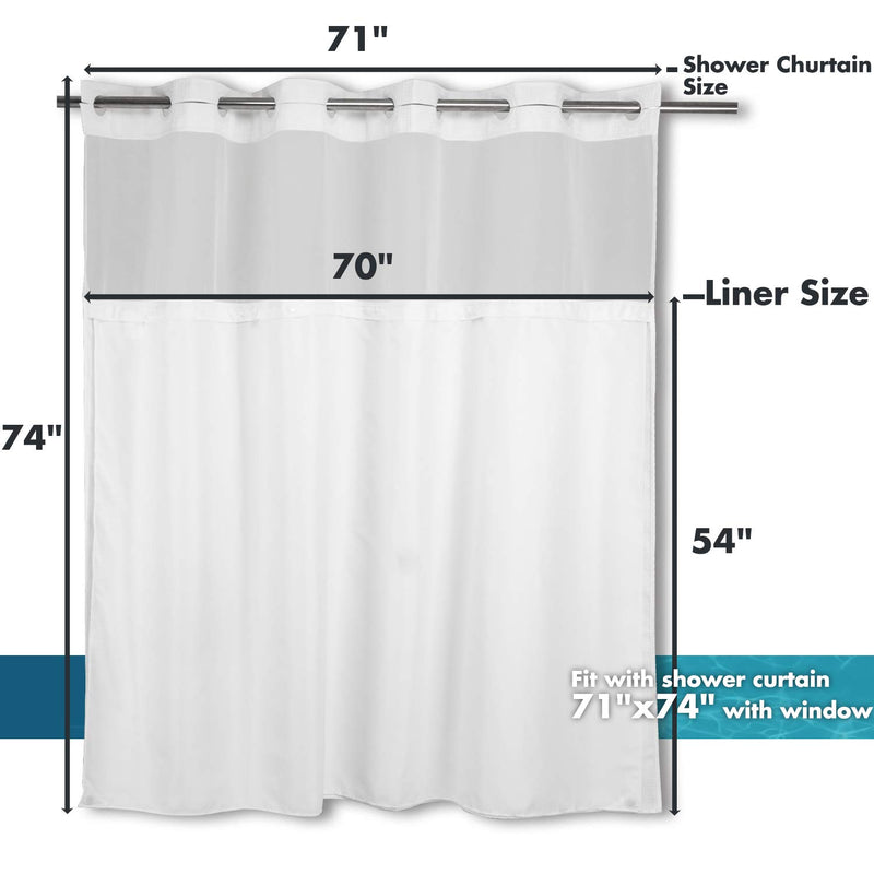 RiverDream Snap in Fabric Shower Curtain Liner Replacement - 70W x 54H, White, with Magnets-Detachable Liner 70 x 54 - NewNest Australia