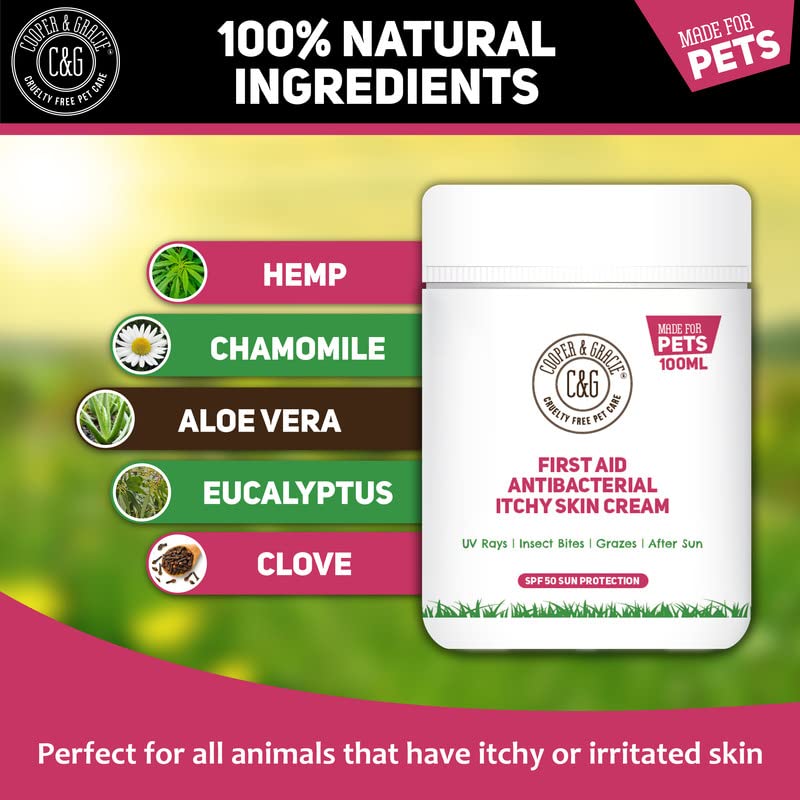 C&G PETS | FIRST AID ANTIBACTERIAL ITCHY SKIN CREAM WITH SPF 50 | 100% NATURAL ESSENTIAL OIL | MAINTAINS CRACKED ITCHY SKIN |LICK SAFE NON TOXIC NON IRRITANT |HIGHLY ABSORBENT SUN CREAM FOR DOGS 100ML - NewNest Australia