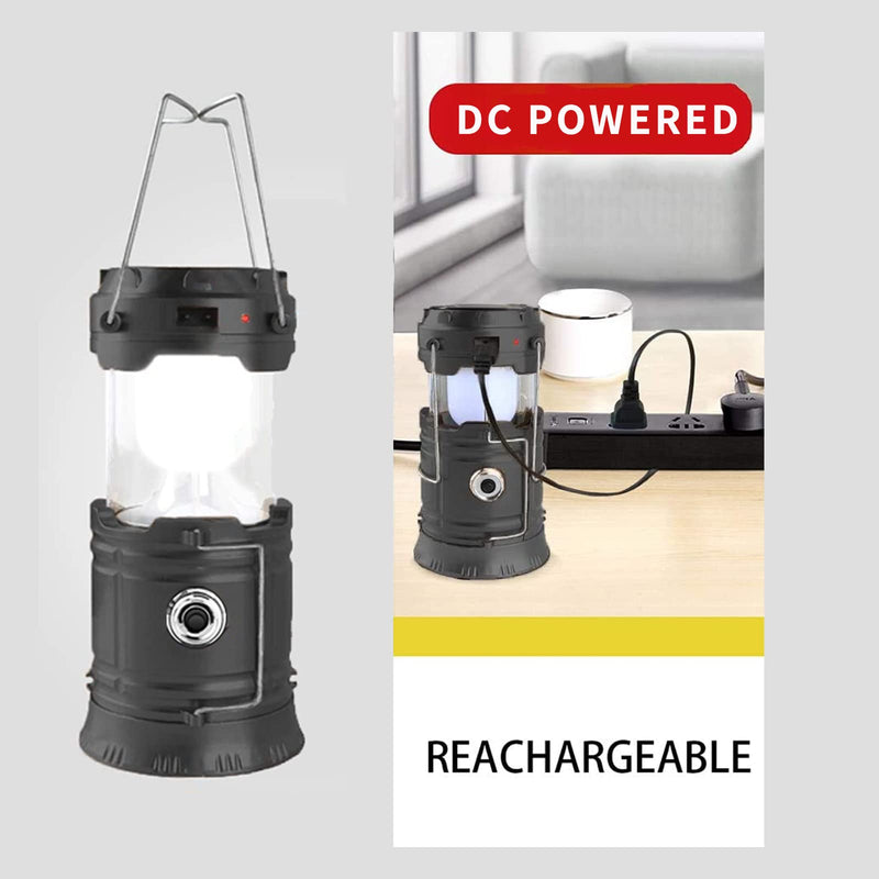 LED Camping Lantern, Solar and Rechargeable Lantern Flashlight Collapsible and Portable Light for Daily/Camp/Hiking/Night Fishing/Emergency/Hurricanes/Storm(Black, 1 Pack) Black - NewNest Australia