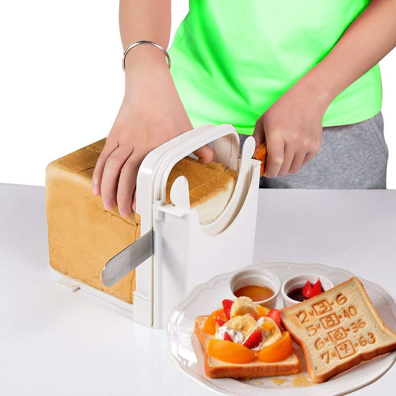 Eon Concepts Bread Slicer Guide For Homemade Bread With Rubber Feet Paddings and E-book | Loaf Cutter Machine - Foldable Adjustable & Customizable to 5 Thickness | Bagel/Sandwich/Toast Slicer | - NewNest Australia