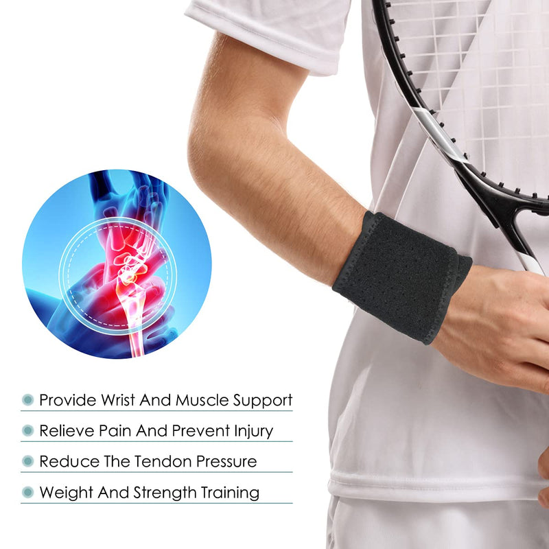 URAQT Wrist Support, 2 Pack Adjustable Wrist Strap for Men Women, Carpal Tunnel Compression Wrist Wraps for Tendonitis Pain Relief, Sports Protecting, Injury Recovery, Wrist Brace for Right&Left Hand Black - NewNest Australia