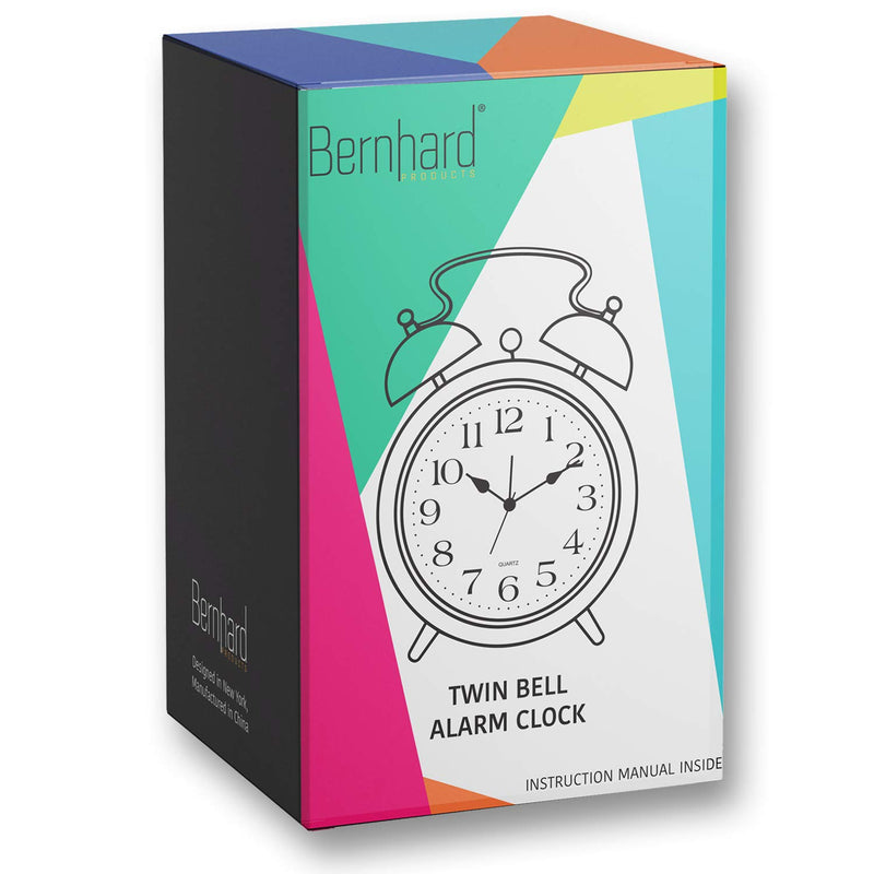 NewNest Australia - Bernhard Products Analog Alarm Clock 4" Twin Bell Black Silent Non-Ticking Quartz Battery Operated Extra Loud with Backlight for Bedside Desk, Retro (Classic Black) 