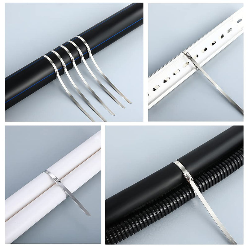 Metal Zip Ties 11.8 inch 100pcs 304Stainless steel Heavy duty Multi-purpose Self-locking Cable Ties Suitable for in machinery, vehicles, farms, pipes, roofs,cables, as well as Outdoor binding - NewNest Australia