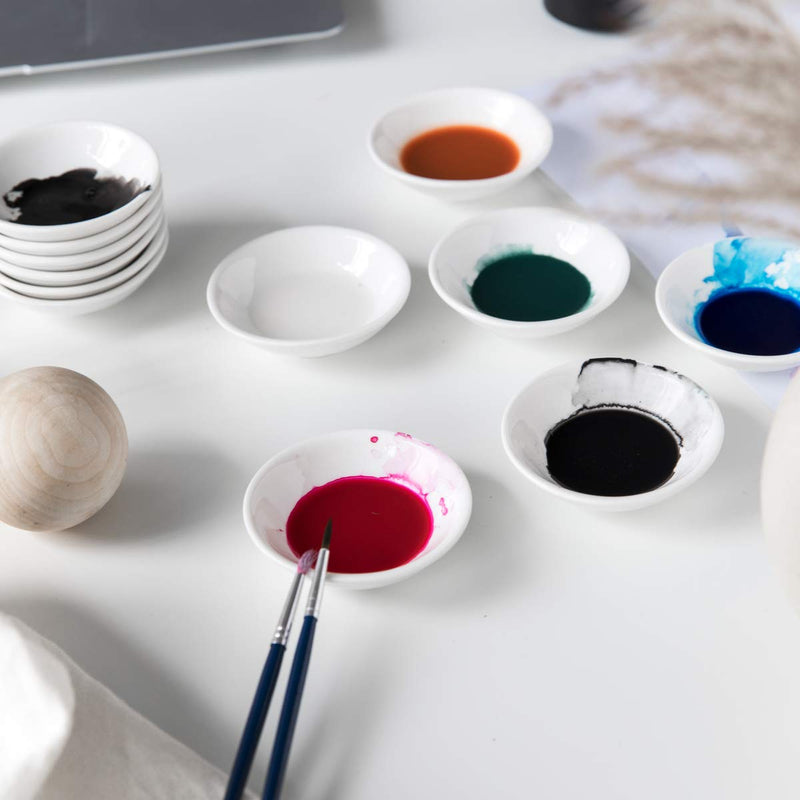 Porcelain White Round Watercolor Paint Palette, Mixing Trays Set Ceramic Artist Paint Palette Container Dish for Painting Gouache Acrylic, Stackable 12 Pack - NewNest Australia