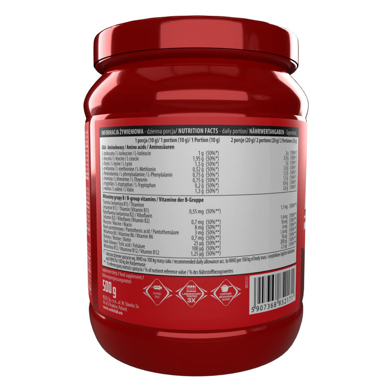 Activlab EAA XTRA 500g Orange| 7.95g EAA, 100% daily requirement, 50 servings, muscle regeneration, powder All 8 essential exogenous amino acids, B group vitamins, training drink, measuring cup - NewNest Australia