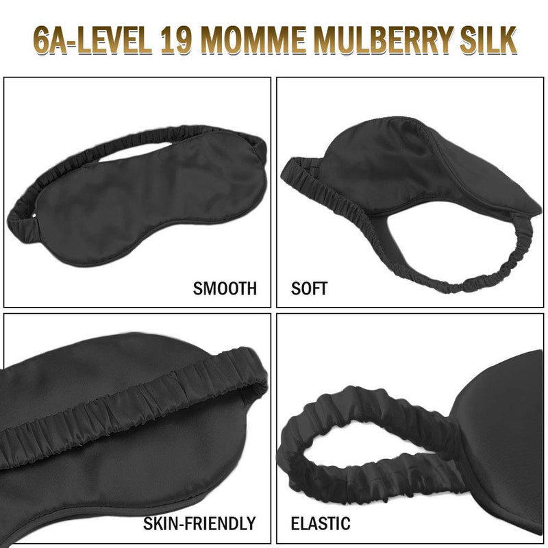 Sleep Mask,Silk Eye Mask for Sleeping Women/Men/Girls,19 Momme Both Sides 100% Pure Mulberry Silk Blackout Anti-Allergy Blindfold with Elastic Strap for Night,Travel,Nap,Meditation (Black) Black - NewNest Australia