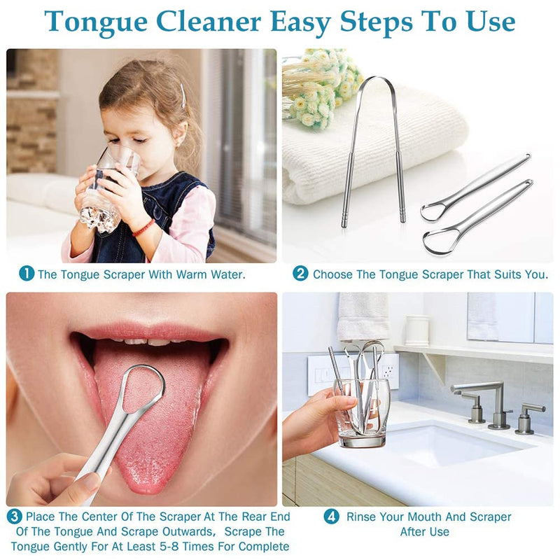 Metal Tongue Scraper,Tongue Cleaner,Stainless Steel Tongue Cleaners,Metal Tounge Scrappers,Reduce Bad Breath,Tongue Scraper Cleaner for Fresh Breath,Tongue Cleaner for Both Adults and Kids-3PCS - NewNest Australia