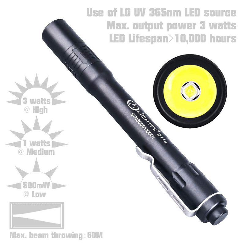 LIGHTFE Blacklight 365nm UV Flashlight with High Power output, Pure Beam for UV Glue Curing Light, Rock and Mineral Fluorescent Glowing, Pet Urine Detector Light, AC Leak Detector … (D11D) D11D - NewNest Australia