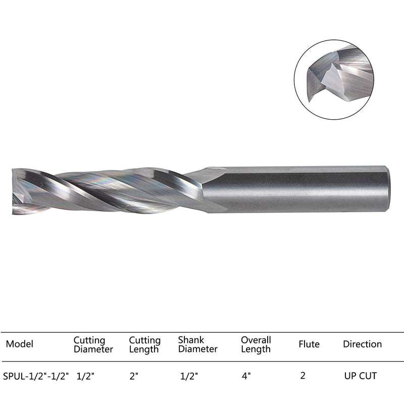 SpeTool Upcut Spiral Router Bits Extra Long (4 inch) with 1/2 Inch Shank, 1/2 Cutting Diameter Solid Carbide CNC End Mill for Wood Mortises and Cutting Dadoes Carving - NewNest Australia