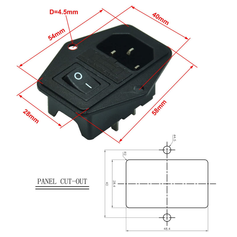 2 Pack 250Vac 15A IEC320 C14 Panel Mount Plug Adapter Power Connector Socket,Screw Mount 3 Pins Heavy Duty Inlet Power Socket with 14AWG Wires 15A DPST Screw hole mounting - NewNest Australia