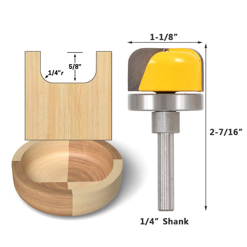 Yakamoz 1/4 Inch Shank Bowl and Tray Template Router Bit with Bearing Guide Dish Carving Bit Cutter Woodworking Tool with 1/4-Inch Radius, 1-1/8-Inch Cutting Diameter and 5/8-Inch Cutting Length - NewNest Australia