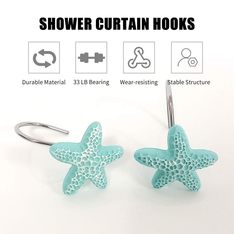 Shower Curtain Hooks, 12Pcs Starfish Anti Rust Decorative Resin Shower Curtain Rings Hooks for Bathroom Bedroom Baby Living Room Decor Shower Rods Curtains Window Hangings Holder - NewNest Australia