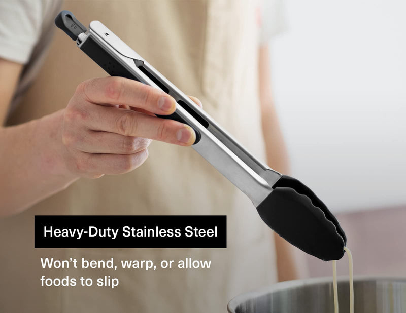 Misen Tongs for Cooking with Silicone Tips - Stainless Steel Kitchen Tongs - Grilling Tongs for Serving Food - 12 inch - Black - NewNest Australia