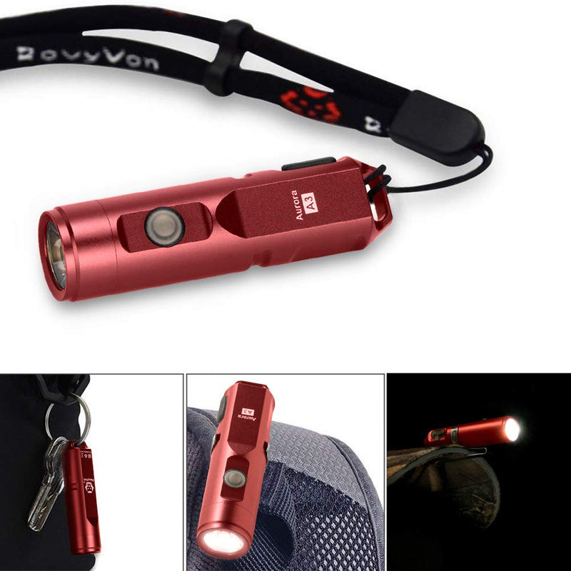 (Upgraded) RovyVon Aurora A3 650 Lumens Outdoor EDC Mini Keychain Rechargeable LED Flashlight, Hard Anodizing Aluminium Alloy Built-in Li-ion Battery USB Charging, Waterproof IPX-65 Small Torch(Red) Lucky Red - NewNest Australia