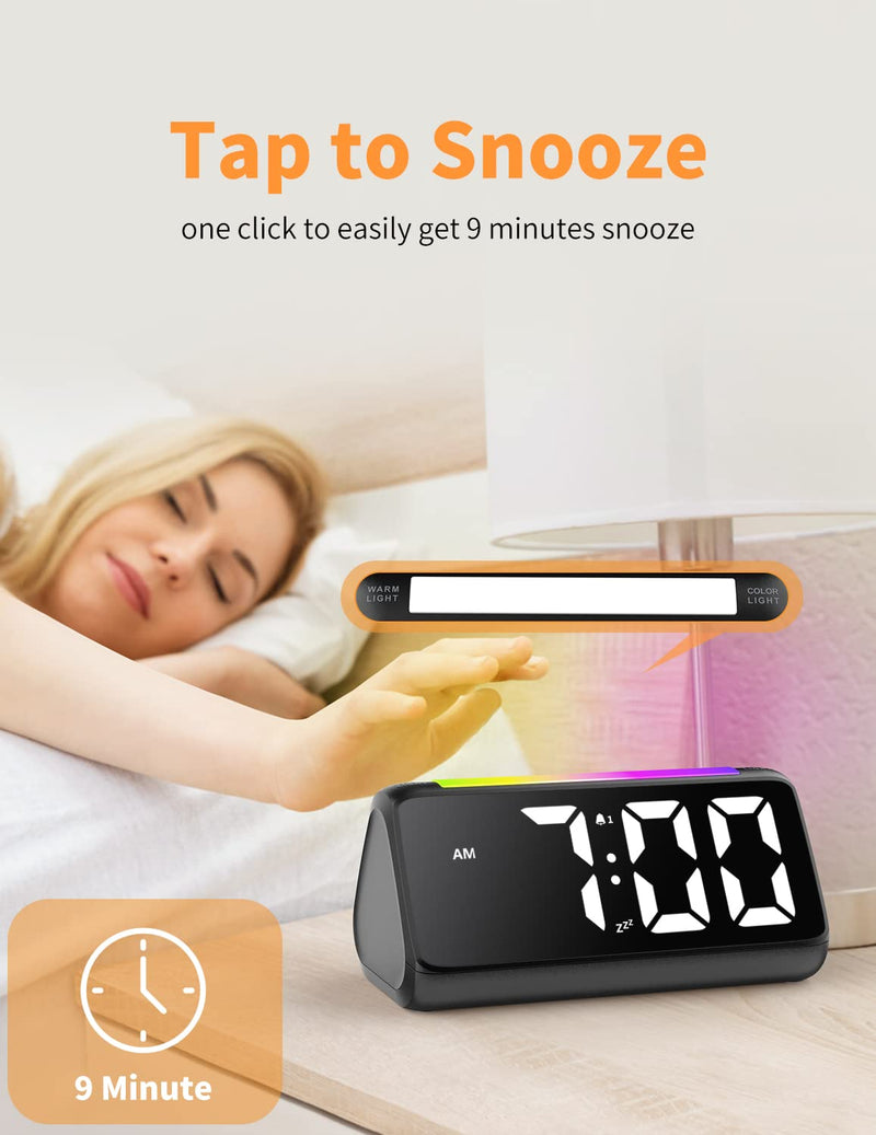 Netzu Digital Alarm Clocks for Bedrooms, Bedside Clocks with RGB Night Light, Rainbow Time, Large Display, USB Charger, Dual Alarm, Snooze, LED Desk Dimmable Alarm Clock for Kids Teens Boys Girls - NewNest Australia