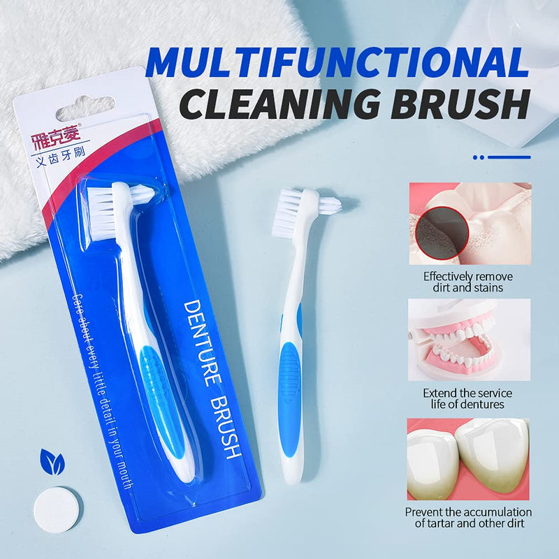Y-Kelin denture cleaning brushes with double bristles, 1 red, 1 blue - NewNest Australia